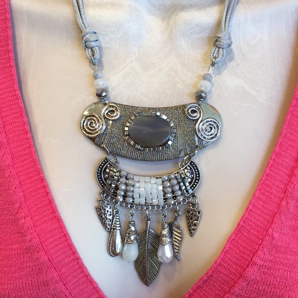 Stunning Silver Bohemian Statement Necklace With Lots of Embellished Details - Picture 3 of 12